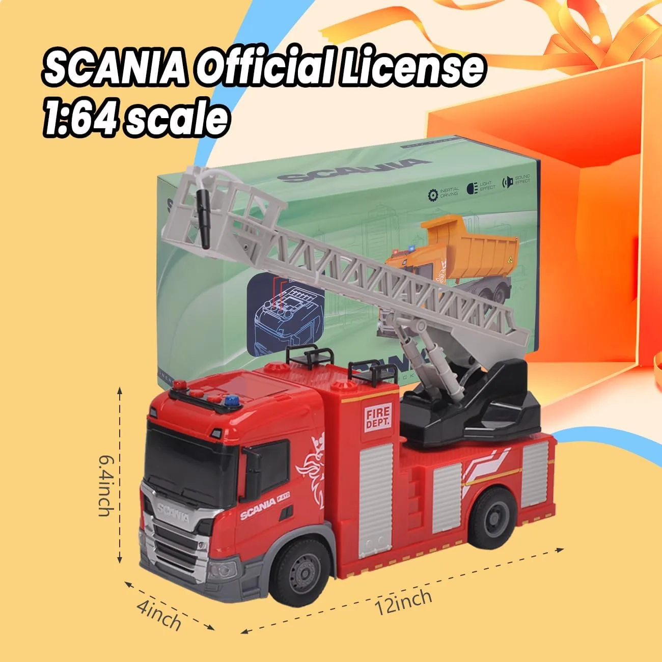 Engine Trucks with Water Pump Rotating Rescue Ladder Lights and Sounds 12" Friction-Powered Vehicle Toys for Toddler Fire peacefully darken continental hit flock darken Truck Toys for Boys, Scania Fire 