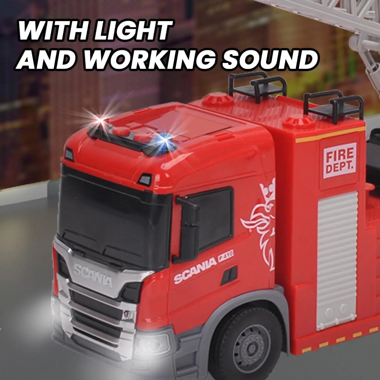 Engine Trucks with Water Pump Rotating Rescue Ladder Lights and Sounds 12" Friction-Powered Vehicle Toys for Toddler Fire peacefully darken continental hit flock darken Truck Toys for Boys, Scania Fire 