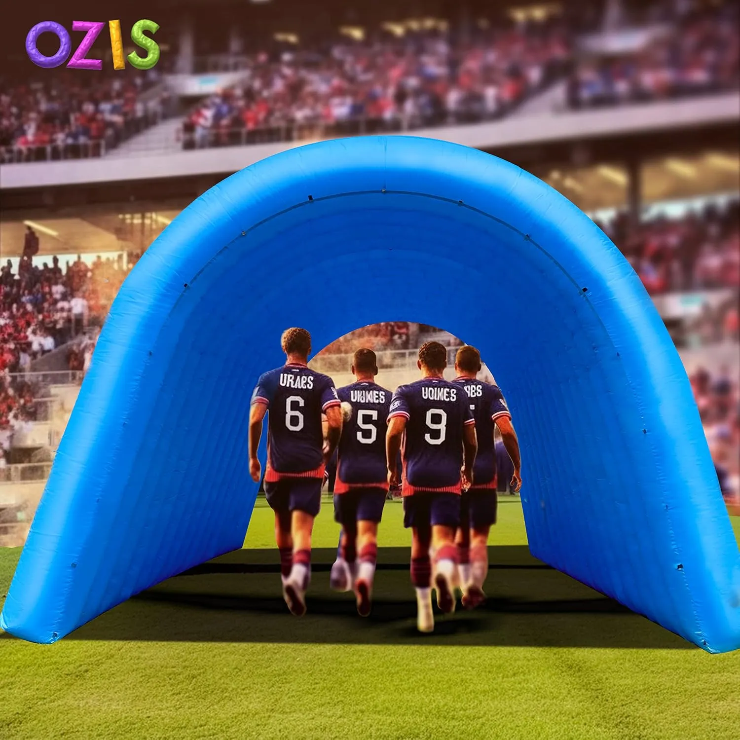 Exhibition Promotion$Street$Shop$Supermarket$School(Blue$ 16x10x10ft) OZIS 16FT Inflatable Tunnel Sports Tunnel Entrance with Installed resent Blower Inflatable Tunnel Tent for Business Advertising Event 