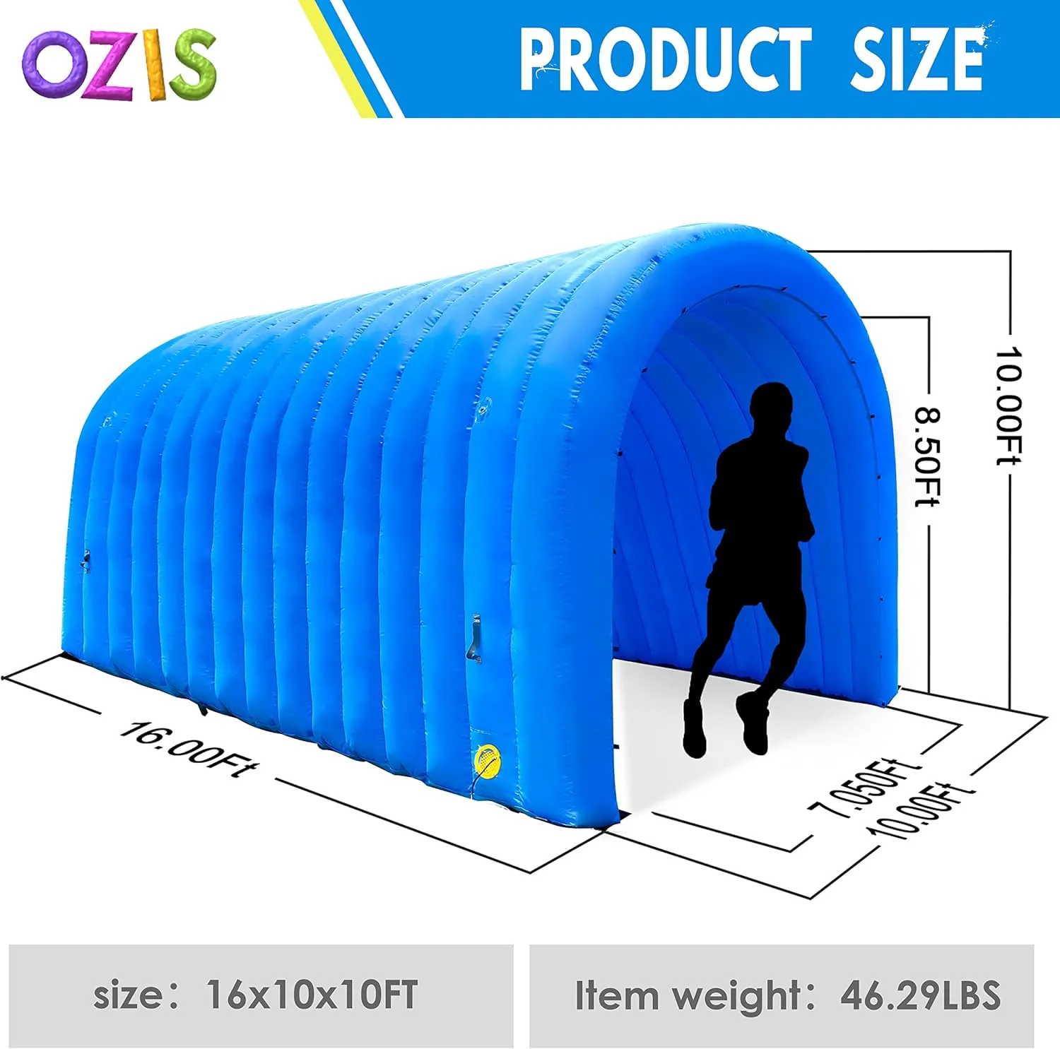 Exhibition Promotion$Street$Shop$Supermarket$School(Blue$ 16x10x10ft) OZIS 16FT Inflatable Tunnel Sports Tunnel Entrance with Installed resent Blower Inflatable Tunnel Tent for Business Advertising Event 