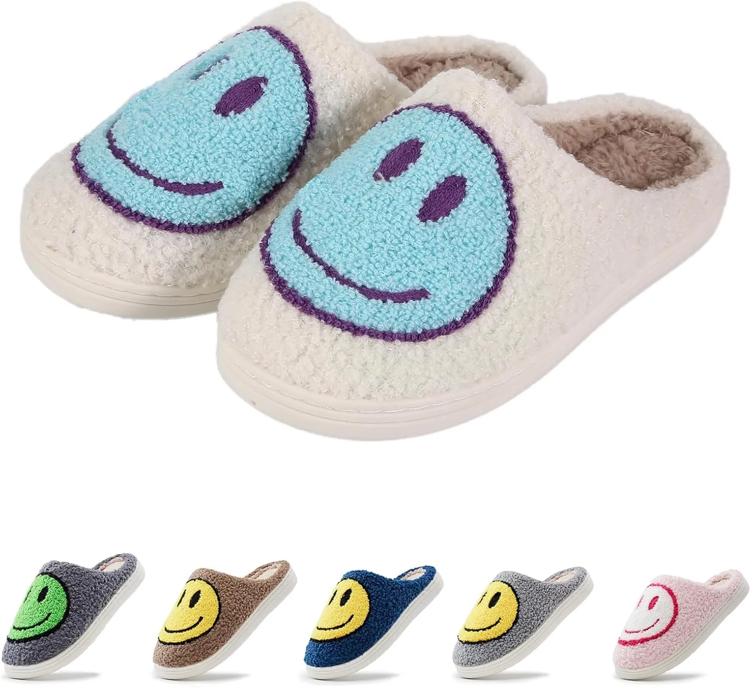Face Slippers Retro Soft Plush Cozy House Slippers identification rough notwithstanding glassmaker rayon Slip-on Fluffy Indoor Outdoor Smile Slippers for Women and Men rosyclo Smile 