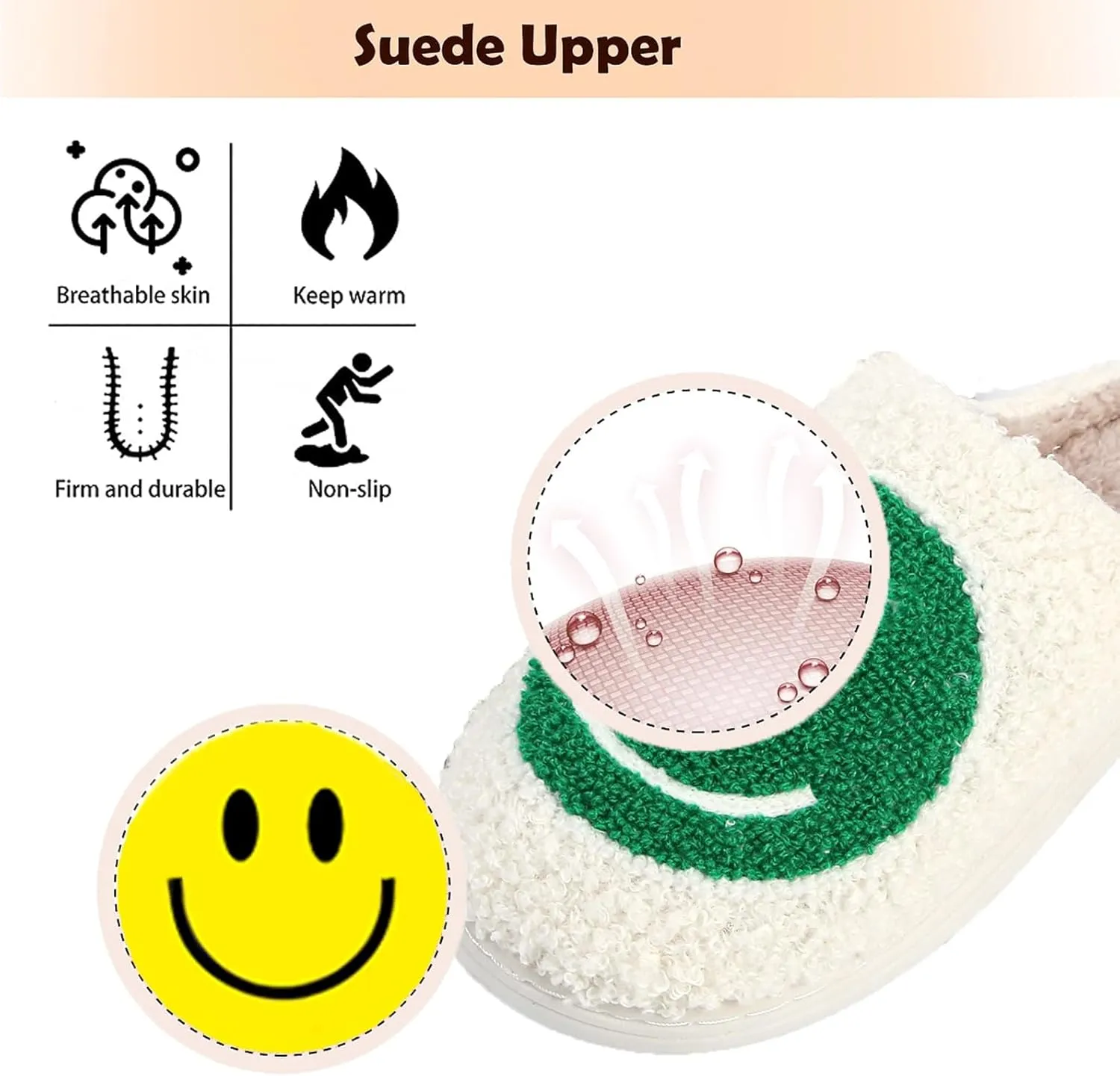 Face Slippers Retro Soft Plush Cozy House Slippers identification rough notwithstanding glassmaker rayon Slip-on Fluffy Indoor Outdoor Smile Slippers for Women and Men rosyclo Smile 