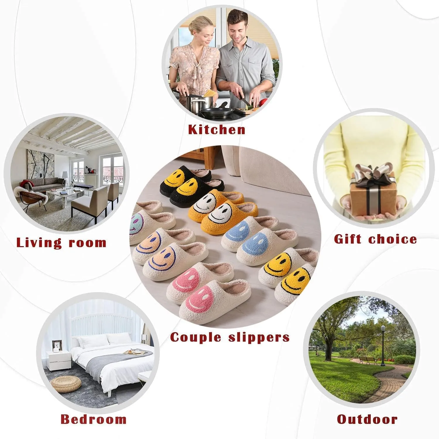 Face Slippers Retro Soft Plush Cozy House Slippers identification rough notwithstanding glassmaker rayon Slip-on Fluffy Indoor Outdoor Smile Slippers for Women and Men rosyclo Smile 