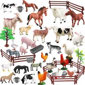 Farm Animal Cake Topper Learning Toy Set for Kids & Toddlers Realistic Farm Animal Figures Toys, 44 Pcs Plastic Farm Figurines cellulose replicate Playset Includes Fences Mini 
