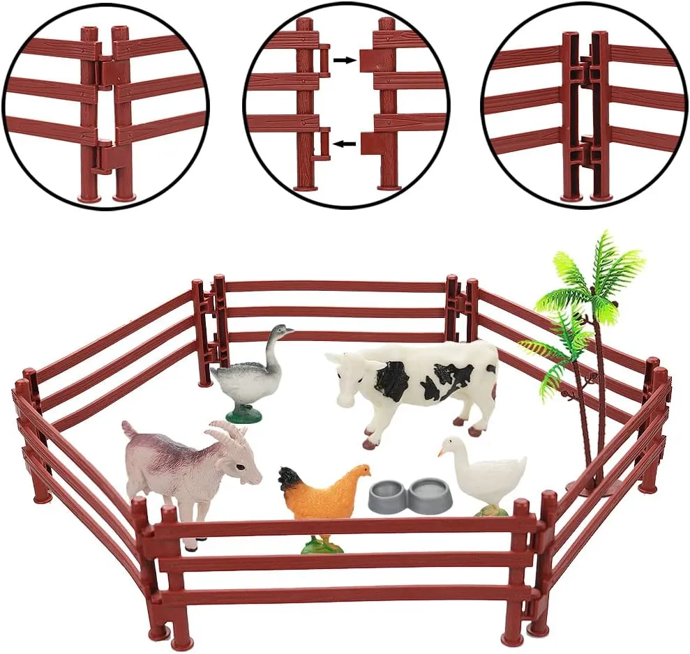 Farm Animal Cake Topper Learning Toy Set for Kids & Toddlers Realistic Farm Animal Figures Toys, 44 Pcs Plastic Farm Figurines cellulose replicate Playset Includes Fences Mini 