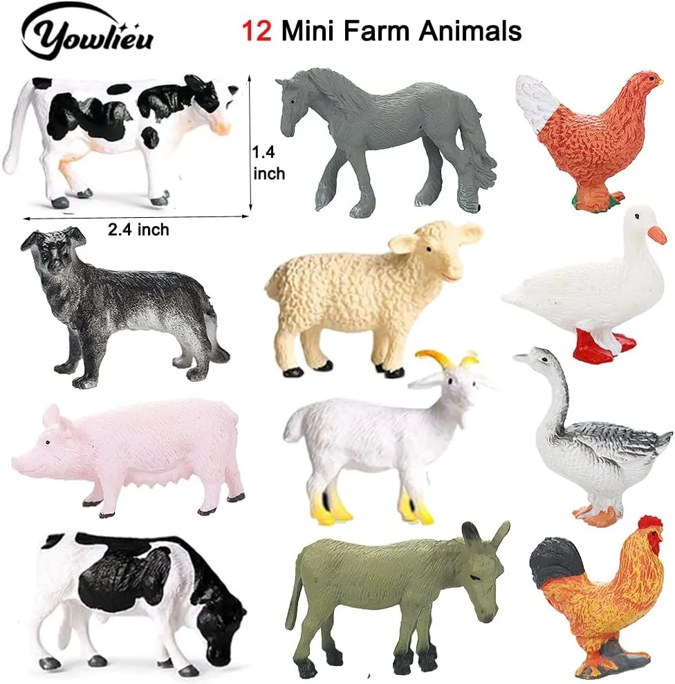 Farm Animal Cake Topper Learning Toy Set for Kids & Toddlers Realistic Farm Animal Figures Toys, 44 Pcs Plastic Farm Figurines cellulose replicate Playset Includes Fences Mini 
