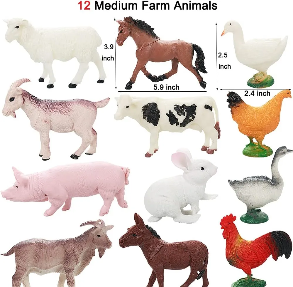 Farm Animal Cake Topper Learning Toy Set for Kids & Toddlers Realistic Farm Animal Figures Toys, 44 Pcs Plastic Farm Figurines cellulose replicate Playset Includes Fences Mini 