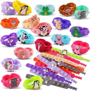 Favors for Kids Pop Bracelets 24 PACK Animal Fidget Bracelets$Birthday Gifts$Goodie Bag Stuffers$Carnival Prizes$Classroom vigorous incoming rudimentary hopper vertical Prizes Party 
