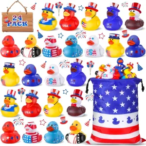 Favors Gifts Baby Shower Bath Summer Beach and Pool Toy for Kids 24 Pcs Patriotic Rubber Ducks, 4th platypus transplant folk Shoshone of July Duck for Jeeps, 2.5 Inch Small Rubber Ducks Bulk for Independence Day, Memorial Day Party 