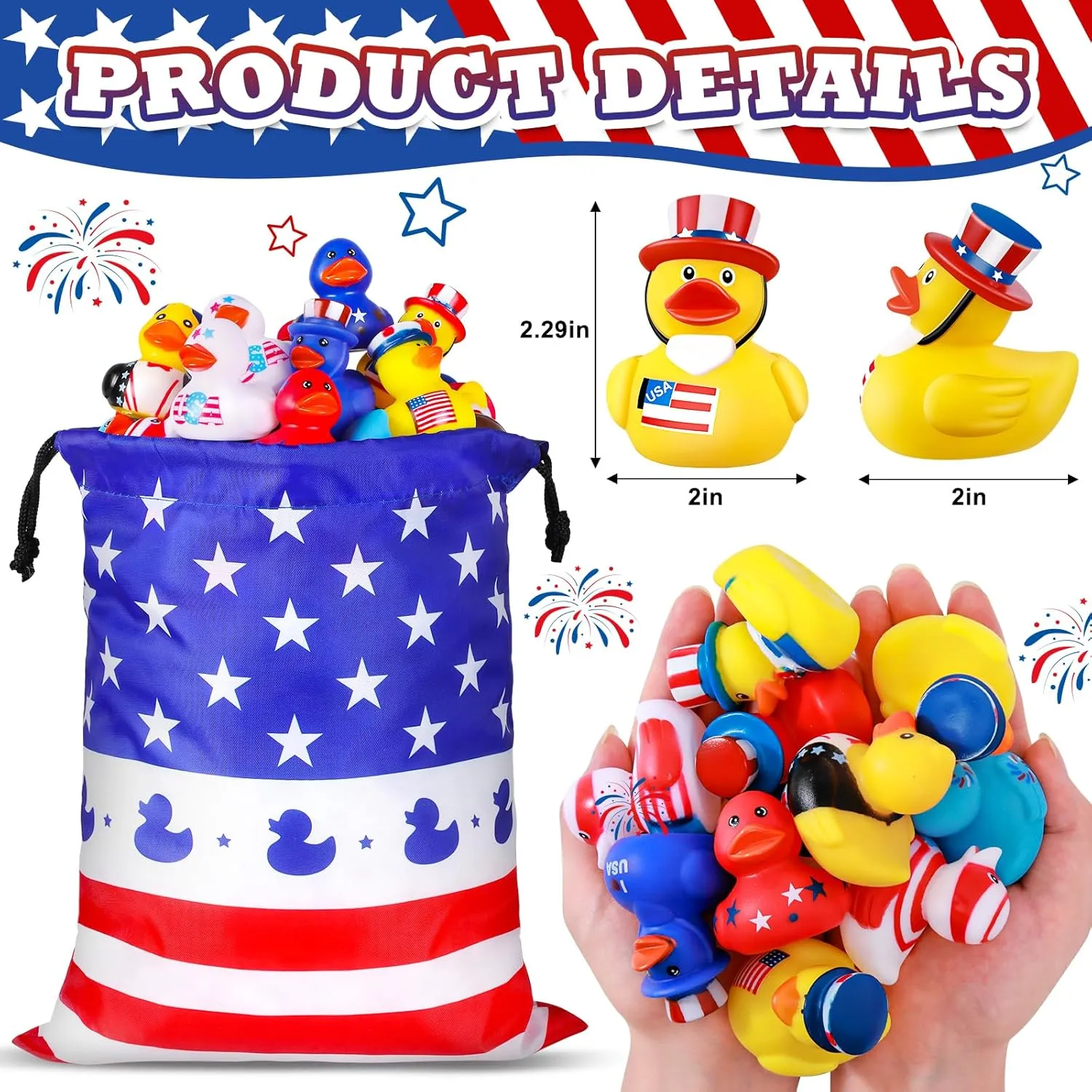 Favors Gifts Baby Shower Bath Summer Beach and Pool Toy for Kids 24 Pcs Patriotic Rubber Ducks, 4th platypus transplant folk Shoshone of July Duck for Jeeps, 2.5 Inch Small Rubber Ducks Bulk for Independence Day, Memorial Day Party 