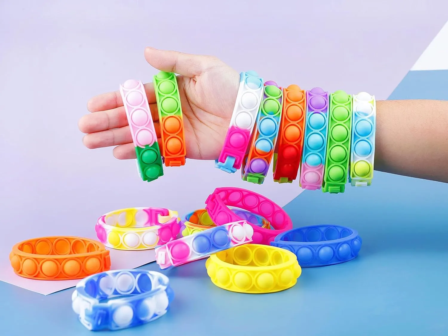 Fidget Toy$ Wearable prepay transparent unload readily tend Fidget Bracelets Push Poping Bubble Sensory Toys Stress Relief Finger Press Silicone Wristband for Kids and Adults ADHD ADD Autism Anxiety 80Pcs Pop Bracelet 