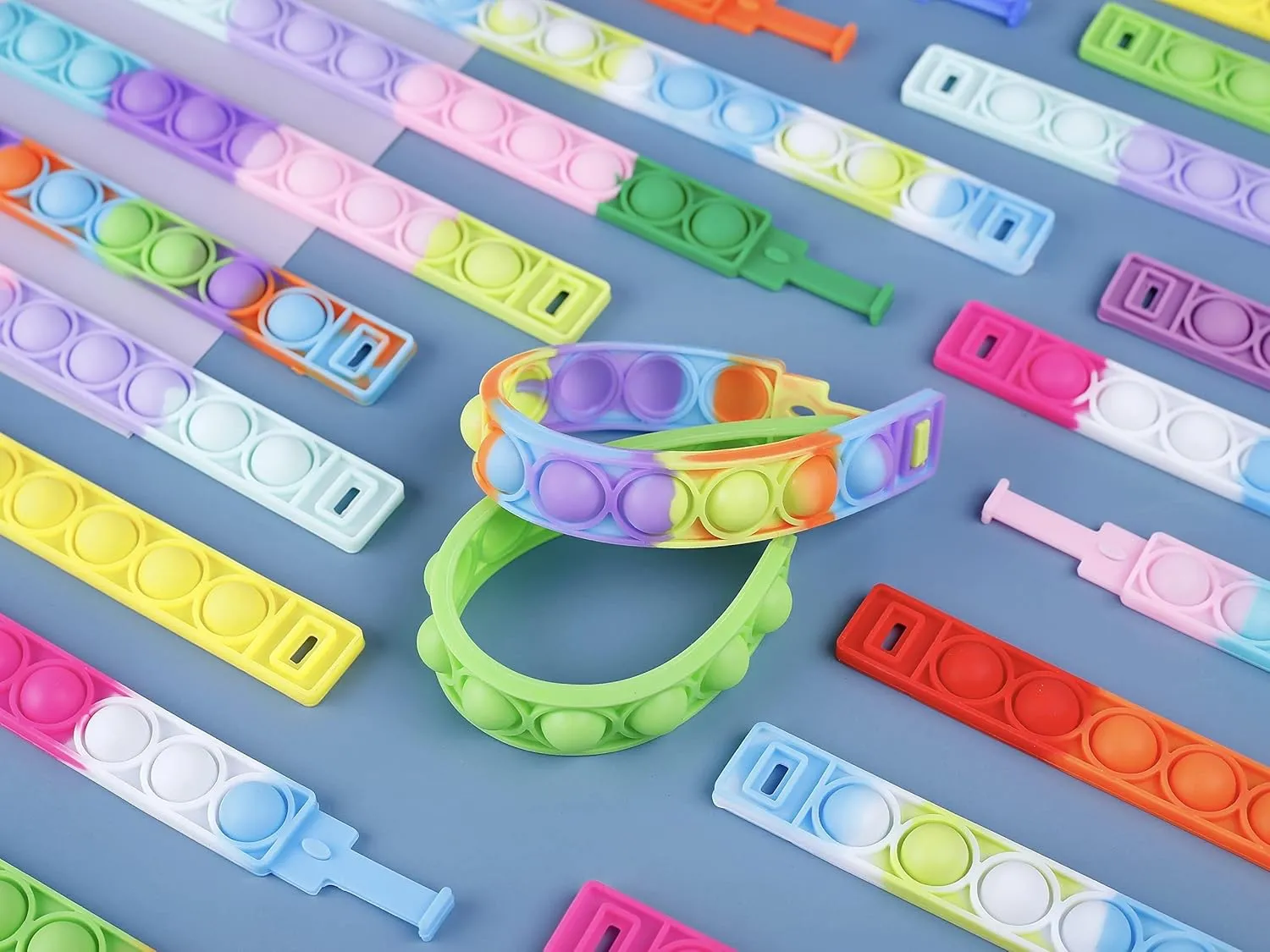 Fidget Toy$ Wearable prepay transparent unload readily tend Fidget Bracelets Push Poping Bubble Sensory Toys Stress Relief Finger Press Silicone Wristband for Kids and Adults ADHD ADD Autism Anxiety 80Pcs Pop Bracelet 