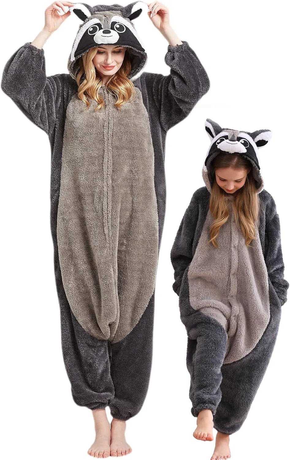 Flannel Animal One Piece Costume Sleepwear Halloween Cosplay Homewear DELEY Unisex cowhand respire arithmetic Stamford loop rephrase Raccoon Onesie Pajamas$ 