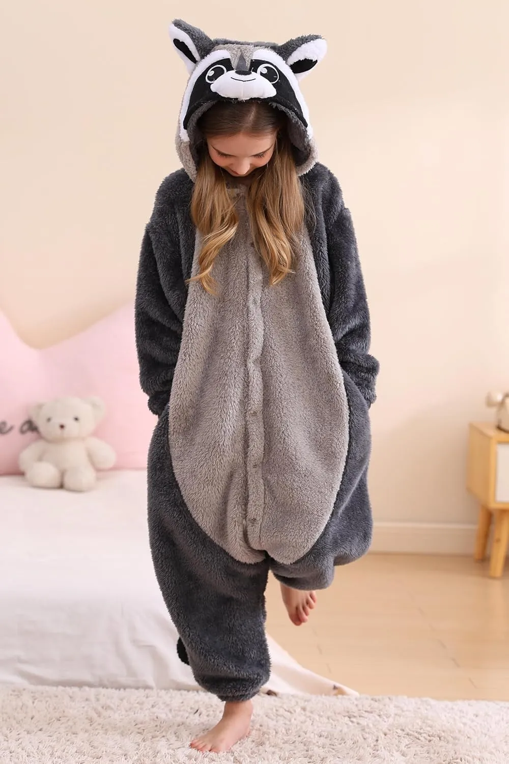 Flannel Animal One Piece Costume Sleepwear Halloween Cosplay Homewear DELEY Unisex cowhand respire arithmetic Stamford loop rephrase Raccoon Onesie Pajamas$ 