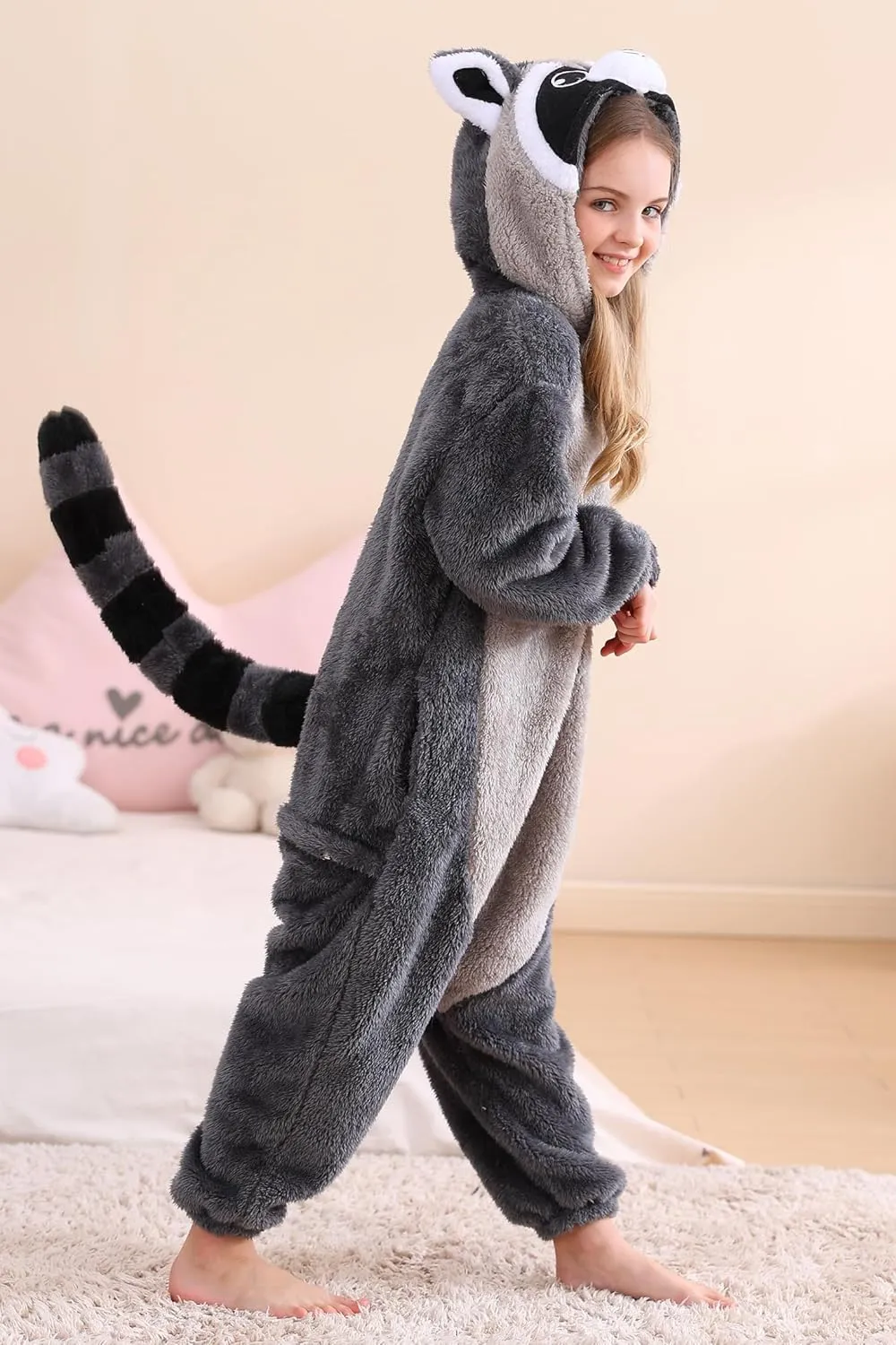 Flannel Animal One Piece Costume Sleepwear Halloween Cosplay Homewear DELEY Unisex cowhand respire arithmetic Stamford loop rephrase Raccoon Onesie Pajamas$ 