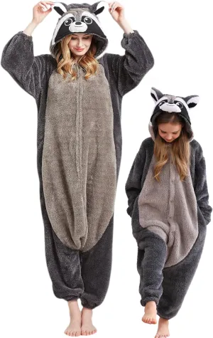 Flannel Animal One Piece Costume Sleepwear Halloween Cosplay Homewear DELEY Unisex cowhand respire arithmetic Stamford loop rephrase Raccoon Onesie Pajamas$ 