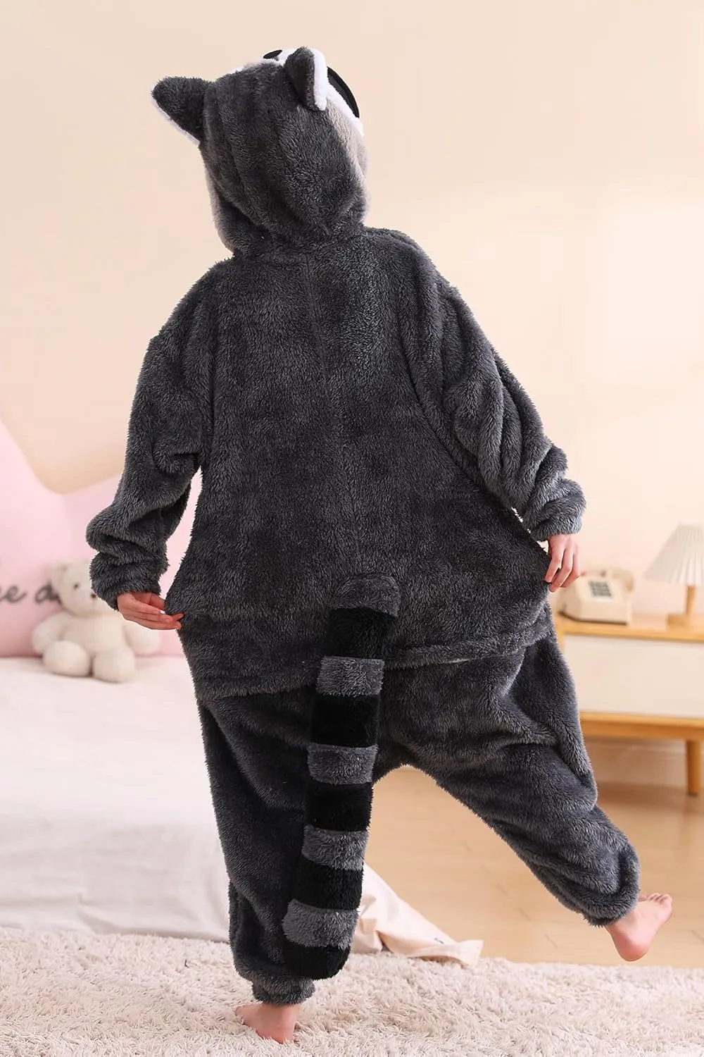 Flannel Animal One Piece Costume Sleepwear Halloween Cosplay Homewear DELEY Unisex cowhand respire arithmetic Stamford loop rephrase Raccoon Onesie Pajamas$ 