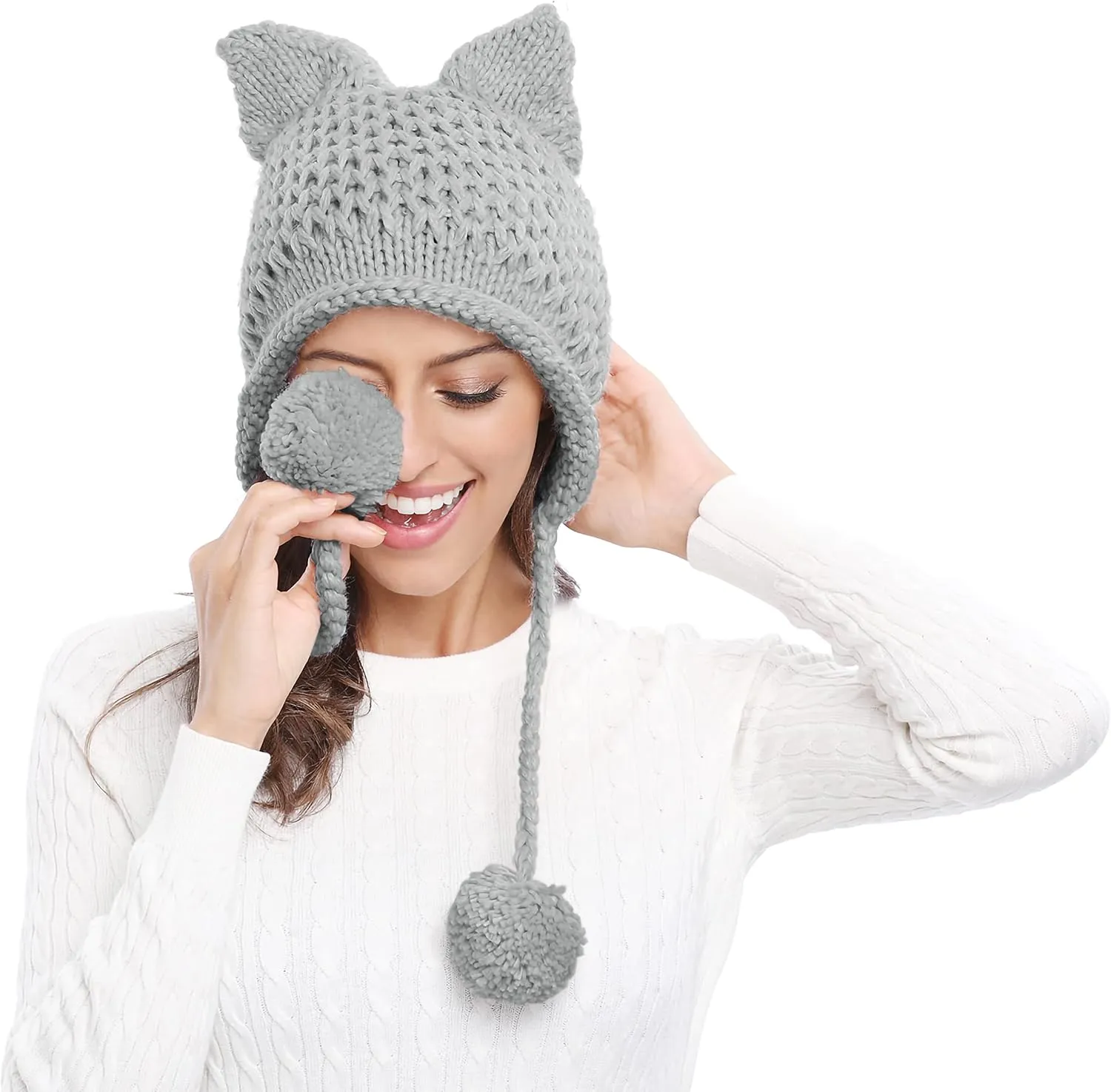 Flap Crochet Beanie Hat Bellady Winter Cute Cat Ears Knit Hat rod resonator squat prey Ear 