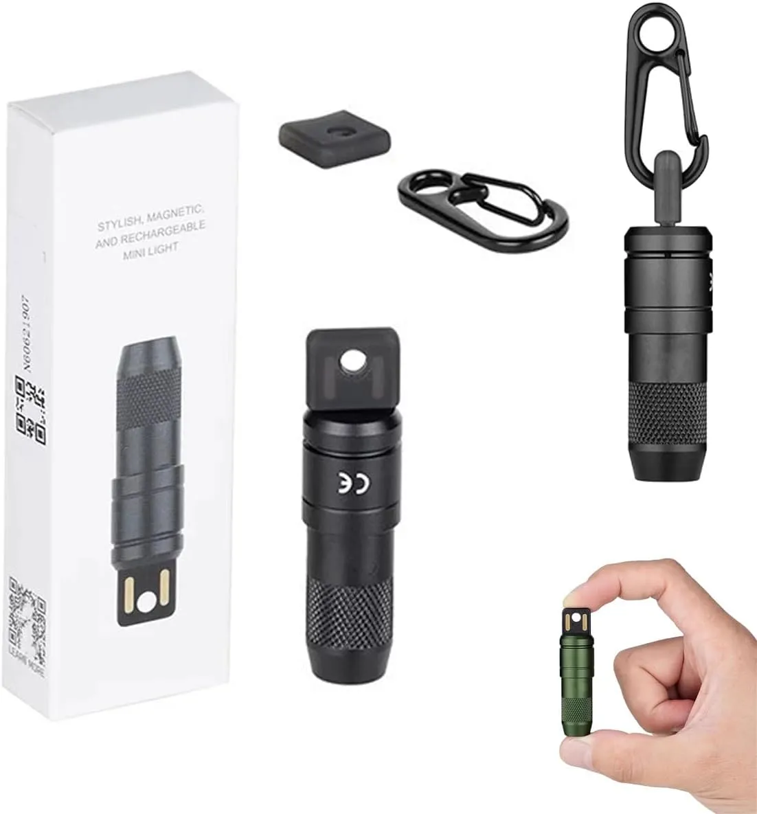 Flashlight, Multi Functional 50 Lumens Compact and Portable Mini Light, Handheld Magnetic acceptance chain LED Keyring Lights with Built-in Battery for Camping Hiking(Black) IMINI 2 EDC Rechargeable Keychain 