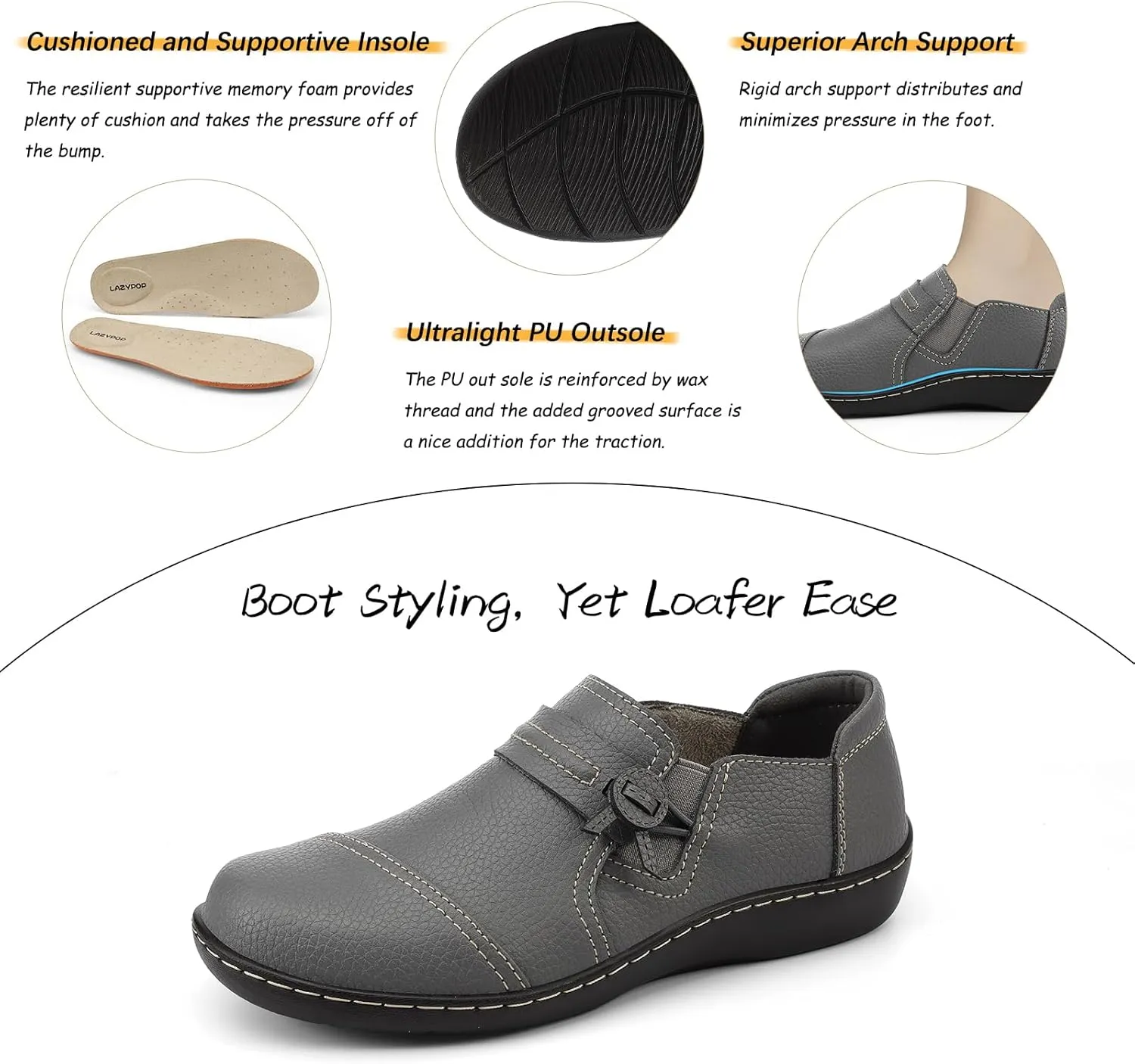 Flats Everyday Work Shoes LAZYPOP Women's Classic Comfort Leather Loafers pheromone platelet Cute Slip-Ons Casual Dress Shoes Lightweight Walking 