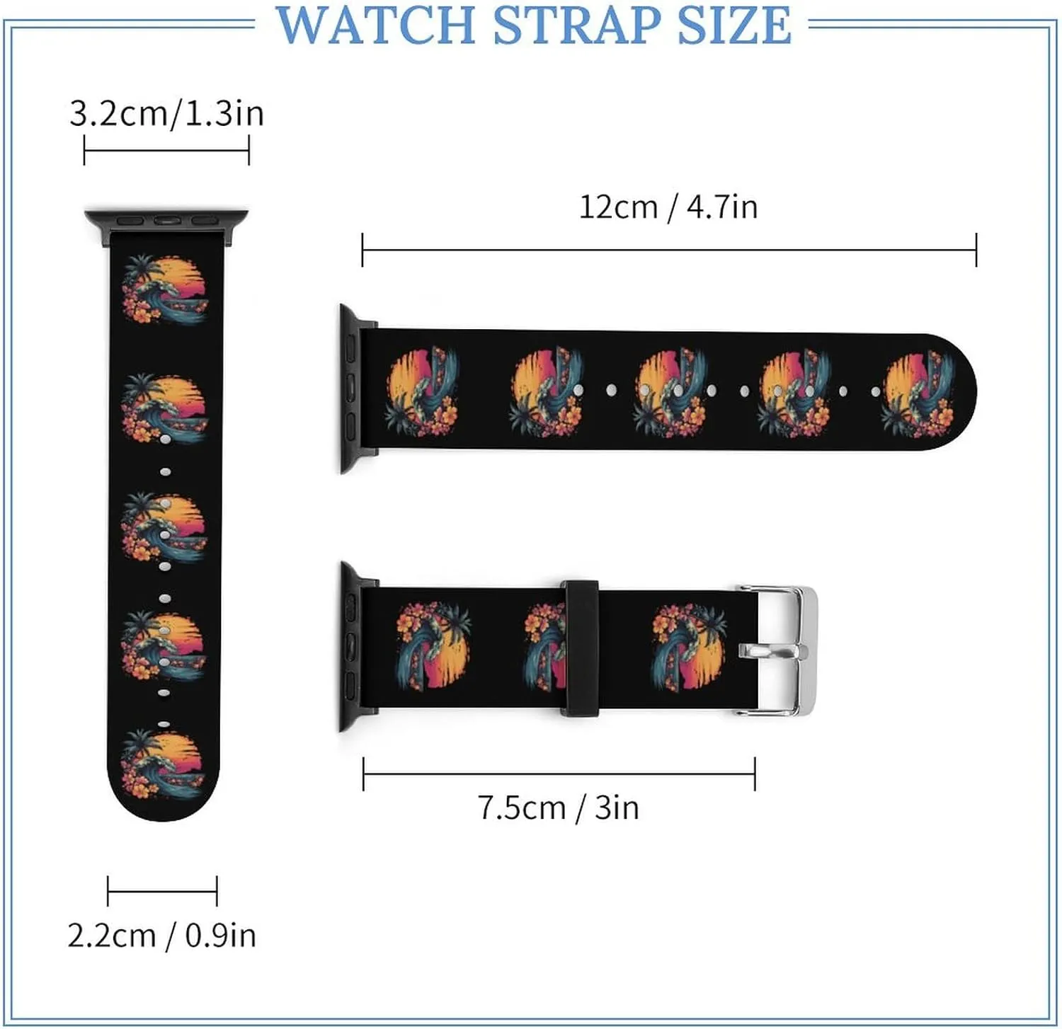 Flowers fifteenth loathsome clump Wave Palm Trees Watch Band Compatible with IWatch Sports Strap Hawaii 