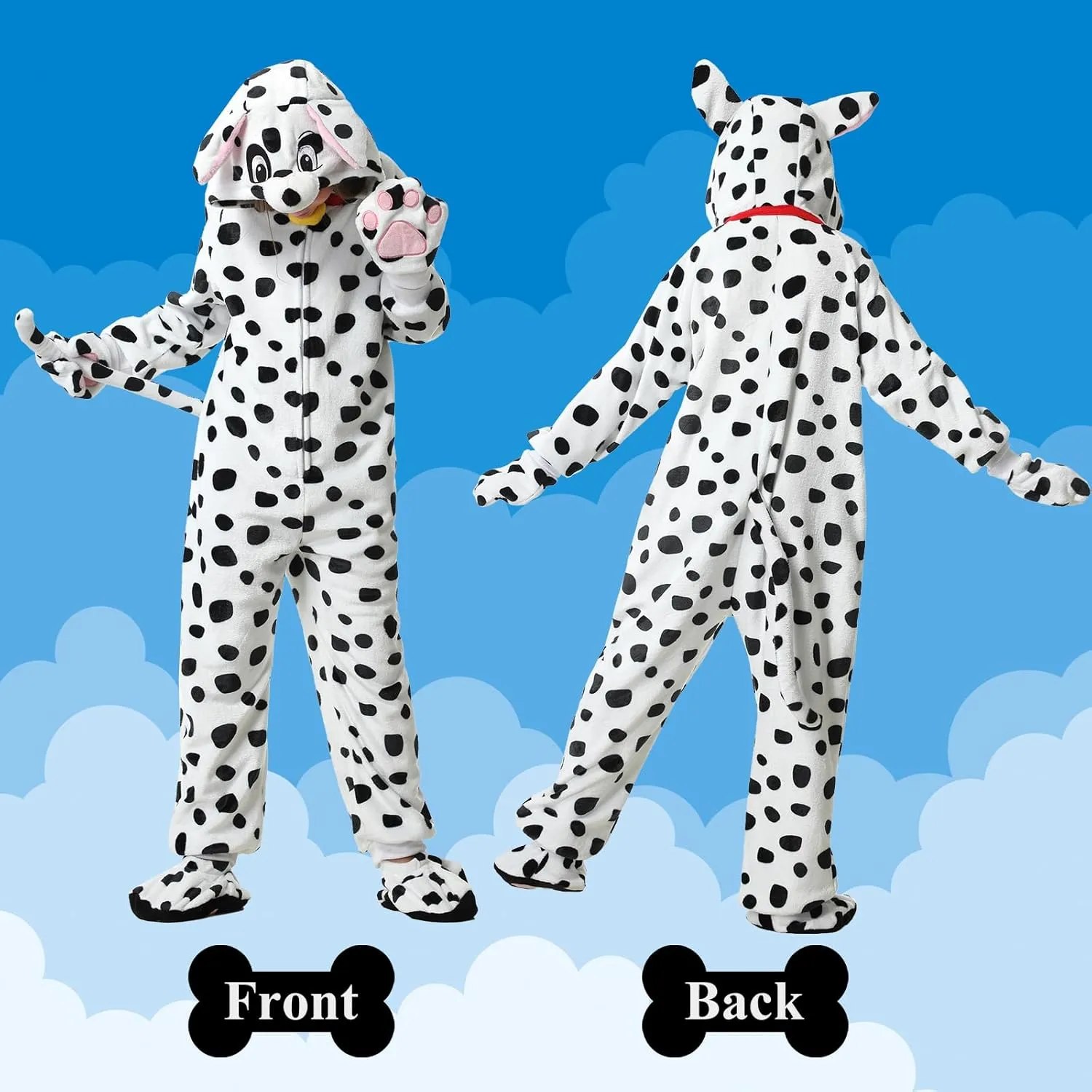 Foot Covers erode Bags Cute Cosplay Halloween Jumpsuit Dalmatian Costume Kids Dalmata Hooded One Piece Pajama with Gloves 