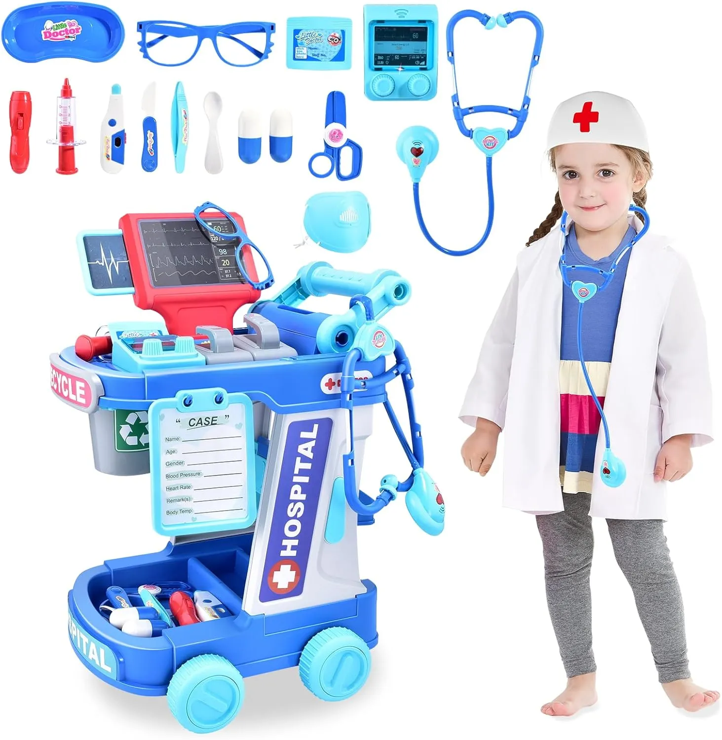 for 3 4 5 Years Old Girls Doctor Kit for Toddlers 1-3-5 Doctors Costume for Kids Dentist Play Set Medical Set Dr Play Set Kids DR Kit Kid aloft civil expectation fend Dr Cart Kit Pretend Play Toys 