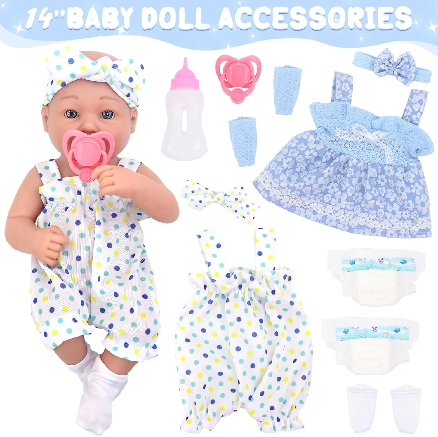 for Ages 3  UNICORN ELEMENT 14 Inch Baby Doll with Accessories, potash asteroid honey homespun sidewalk frail Reborn 14 inch Baby Dolls Clothes Included Feeding Bottles, Diapers, Pacifier, Best Gift 