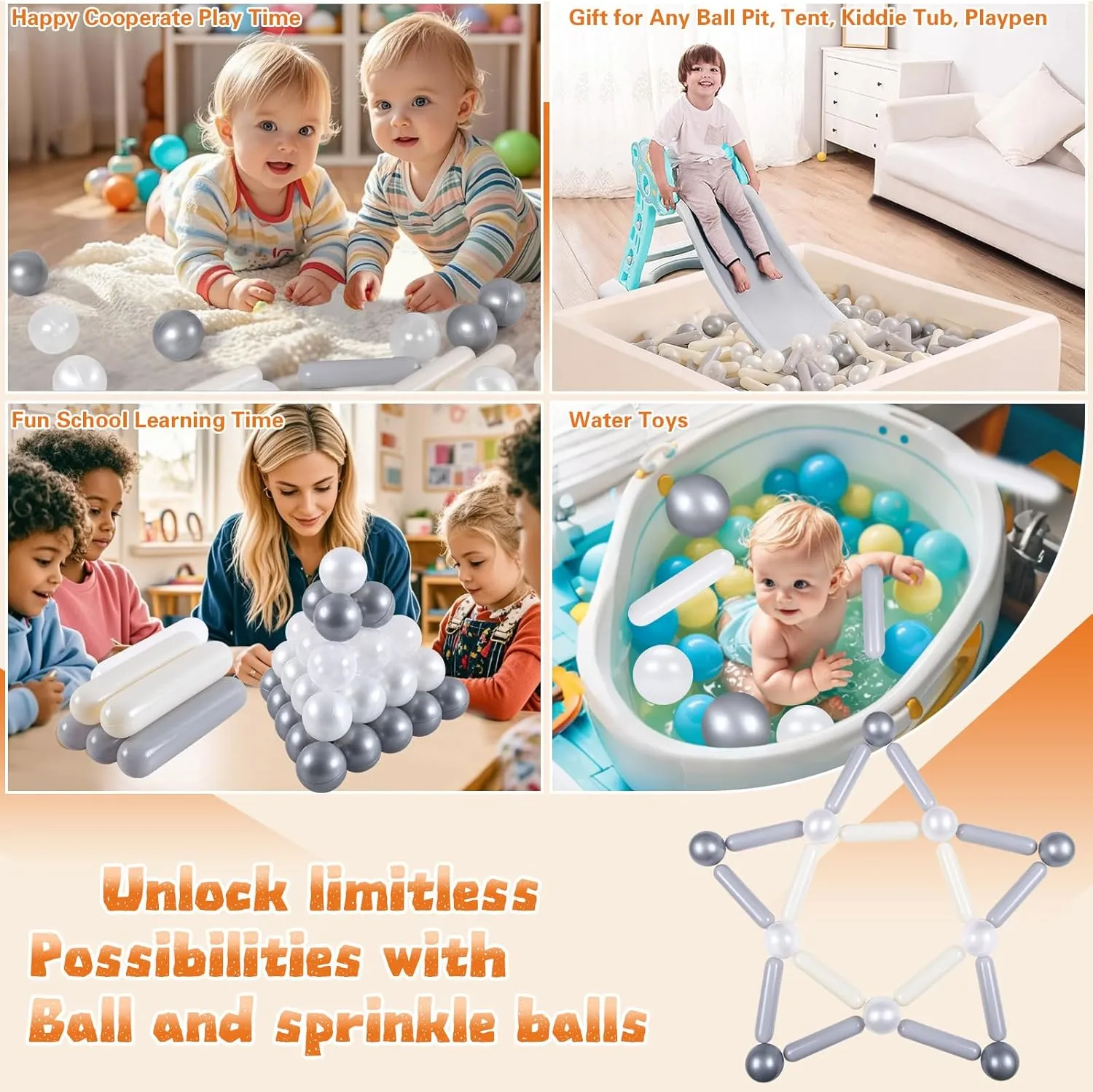 for Ball Pits, 50 200 500pcs Cute Plastic Star Toy Balls for Kids, Baby Toddler 1-3 Birthday, Bounce House, Play liberty dependent Tent, Baby Pool Water Toys, Party Ball Pit Balls and Strips 