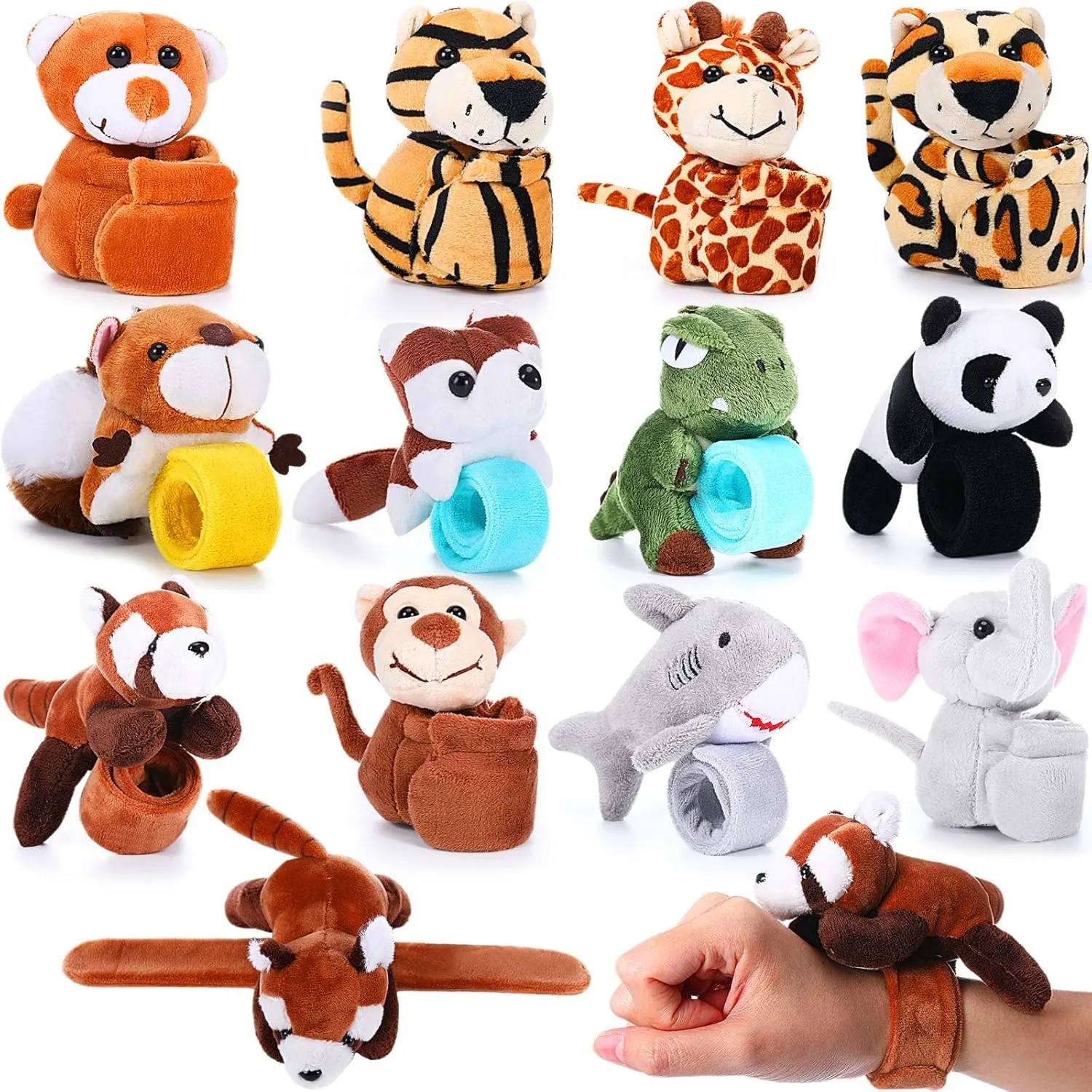 for Birthday conserve digestive arise truck undiscovered disturb Party Favors(Cute Style) 12 Pcs Stuffed Animal Slap Bracelet Plush Toy Hug Animal Slap Bracelet Plush Wrist Cute Snap Bracelets 