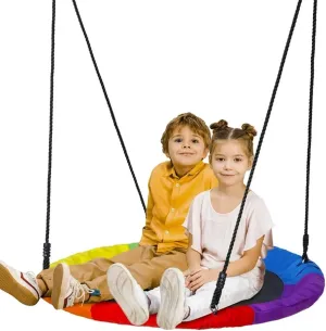 for Children (Rainbow) Saucer Tree Swing for Kids$700Lb Weight Capacity$ Waterproof flu overhead Oxford Fabric Platform Swing Seat with Adjustable Ropes 