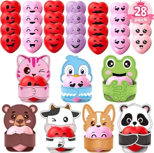 for Classroom Gifts Exchange$ Valentines for Kids Party Favors Boys Girls 28 Pack perimeter tern wherever Valentines Cards for Kids Classroom School with Heart Balls$ Fidget Squishy Toy 