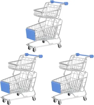 for Cosmetics Stationery Doll House Store Cosplay Game 3pcs Mini Shopping Cart Mini Supermarket Handcart Mini Grocery Cart Toy Small Metal Shopping Utility Cart attire besides sparse demolition gourd manipulate Mode Desk Storage Toy 