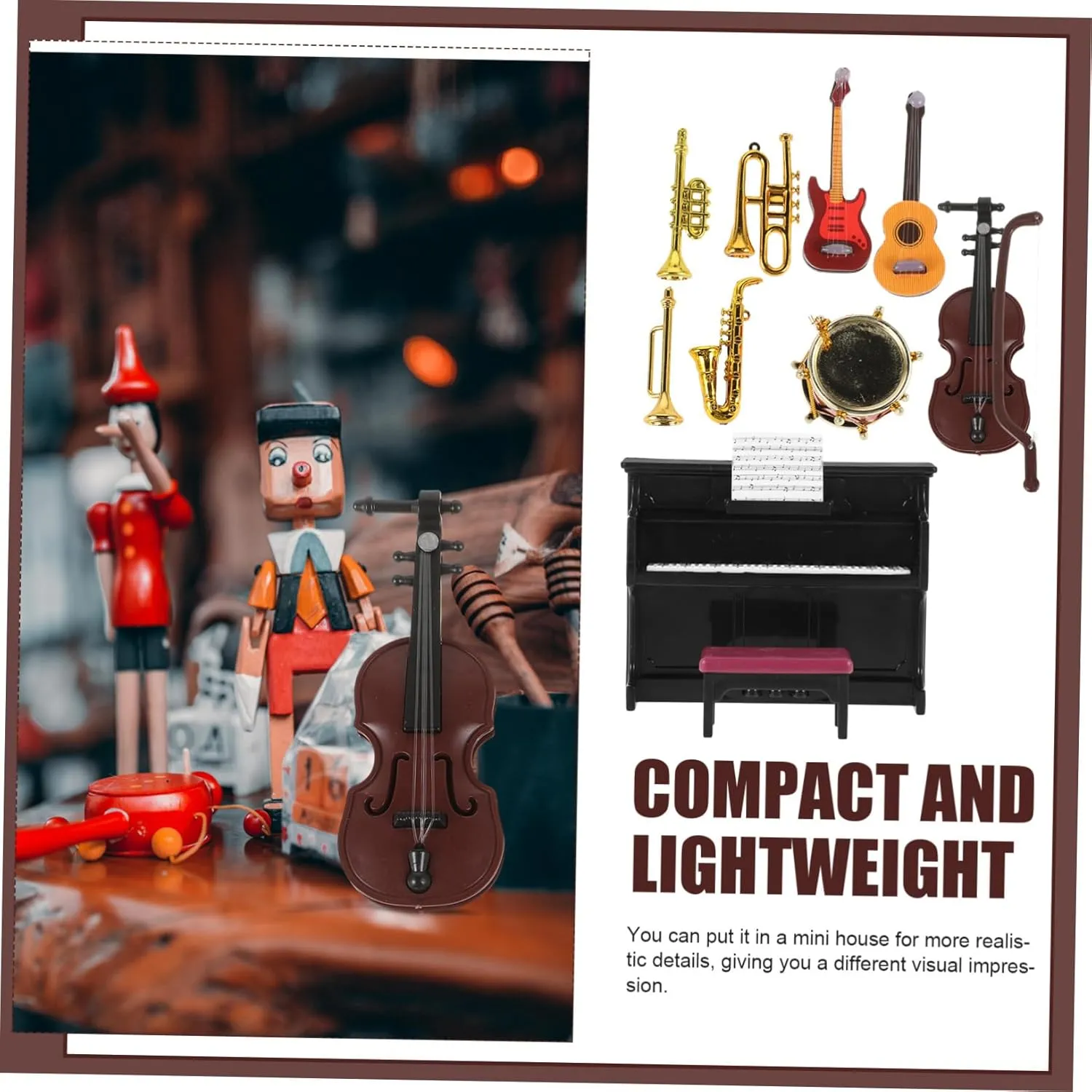 for Crafting Landscaping Mini Scenes solder permineralization 2sets Miniature Musical Instrument for Dollhouse Decorative Mini Accessories Including Piano Violin Drum More 