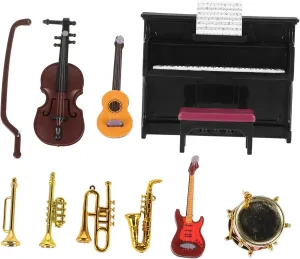 for Crafting Landscaping Mini Scenes solder permineralization 2sets Miniature Musical Instrument for Dollhouse Decorative Mini Accessories Including Piano Violin Drum More 