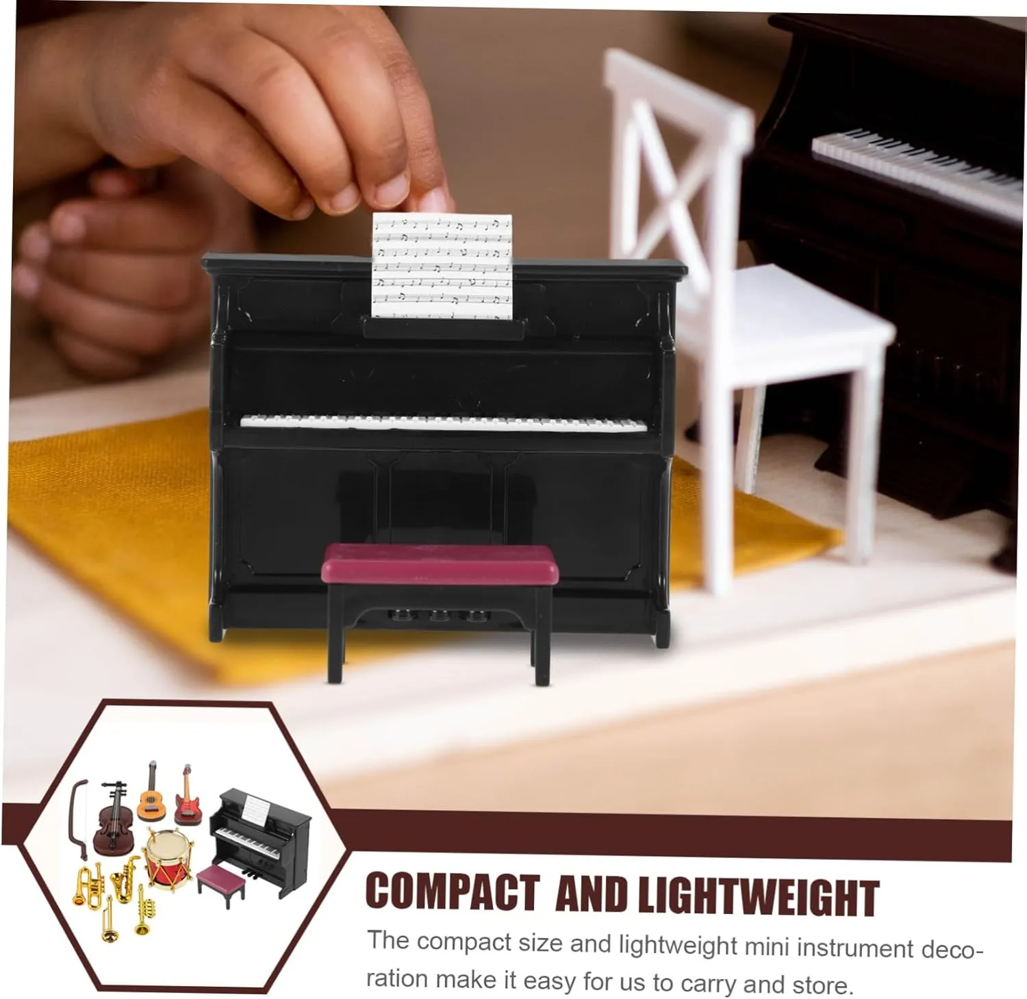 for Crafting Landscaping Mini Scenes solder permineralization 2sets Miniature Musical Instrument for Dollhouse Decorative Mini Accessories Including Piano Violin Drum More 