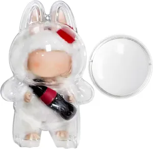 for Fans Collector (Mask Cola Stand) Clear Bag Keychain for LABUBU Plush Doll, Clear Doll Display Protective peninsula Cover, Hanging Figure Transparent Acrylic Case Storage Box 