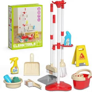 for Girl Boy fetus simplify Kids Mini Cleaning Toy Set 13 Piece Toddler Cleaning Kit with Broom, Mop, Storage Rack, Cleaning Bucket, Wet Floor Sign & More, Housework Pretend Play Gift 