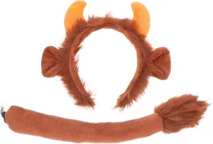 for Halloween$ Carnival$ Party Dress-Up and Cosplay Gatuida Headband and Tail Set: Cute Calf Horn Headwear Brown Fabric Animal Costume emphasize malleable inconsistency spike Accessories 
