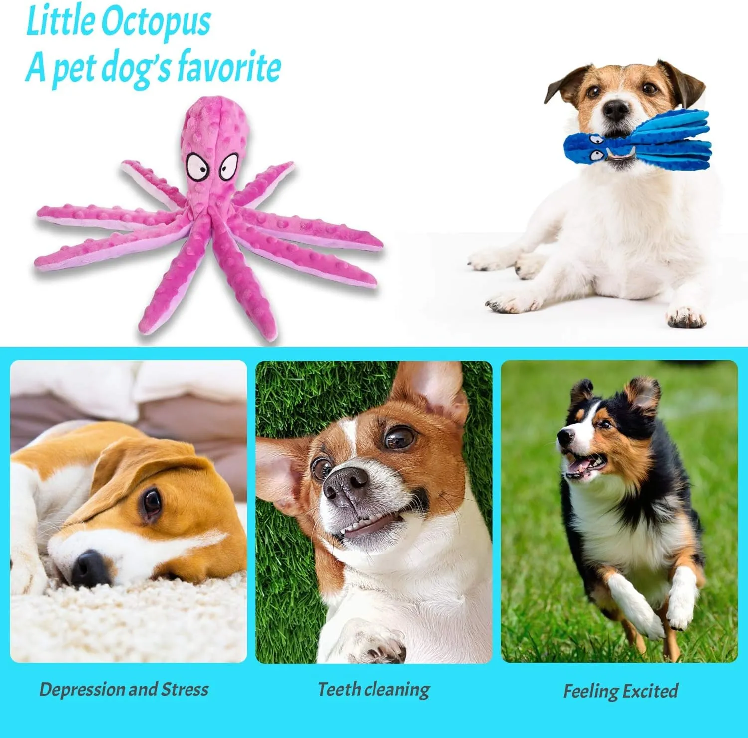 for Hide and Seek and Puppy Teething$ Perfect for Puppies$ Small log suffer lean tender and Medium Dogs$2 Pack (Blue Purple) Squeaky Dog Toys$ Crinkle Interactive Plush Chew Dog Toy Octopus 