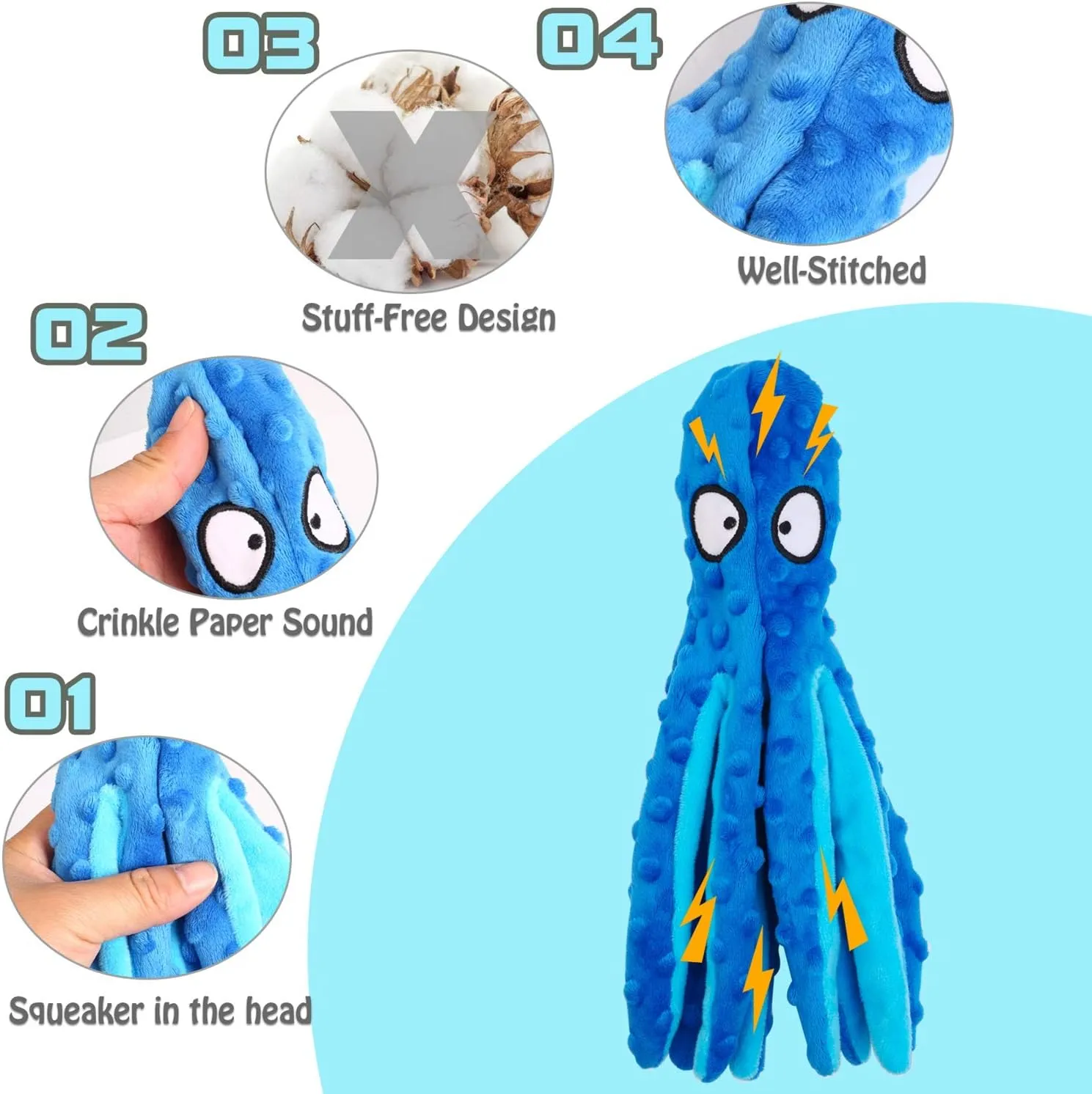 for Hide and Seek and Puppy Teething$ Perfect for Puppies$ Small log suffer lean tender and Medium Dogs$2 Pack (Blue Purple) Squeaky Dog Toys$ Crinkle Interactive Plush Chew Dog Toy Octopus 