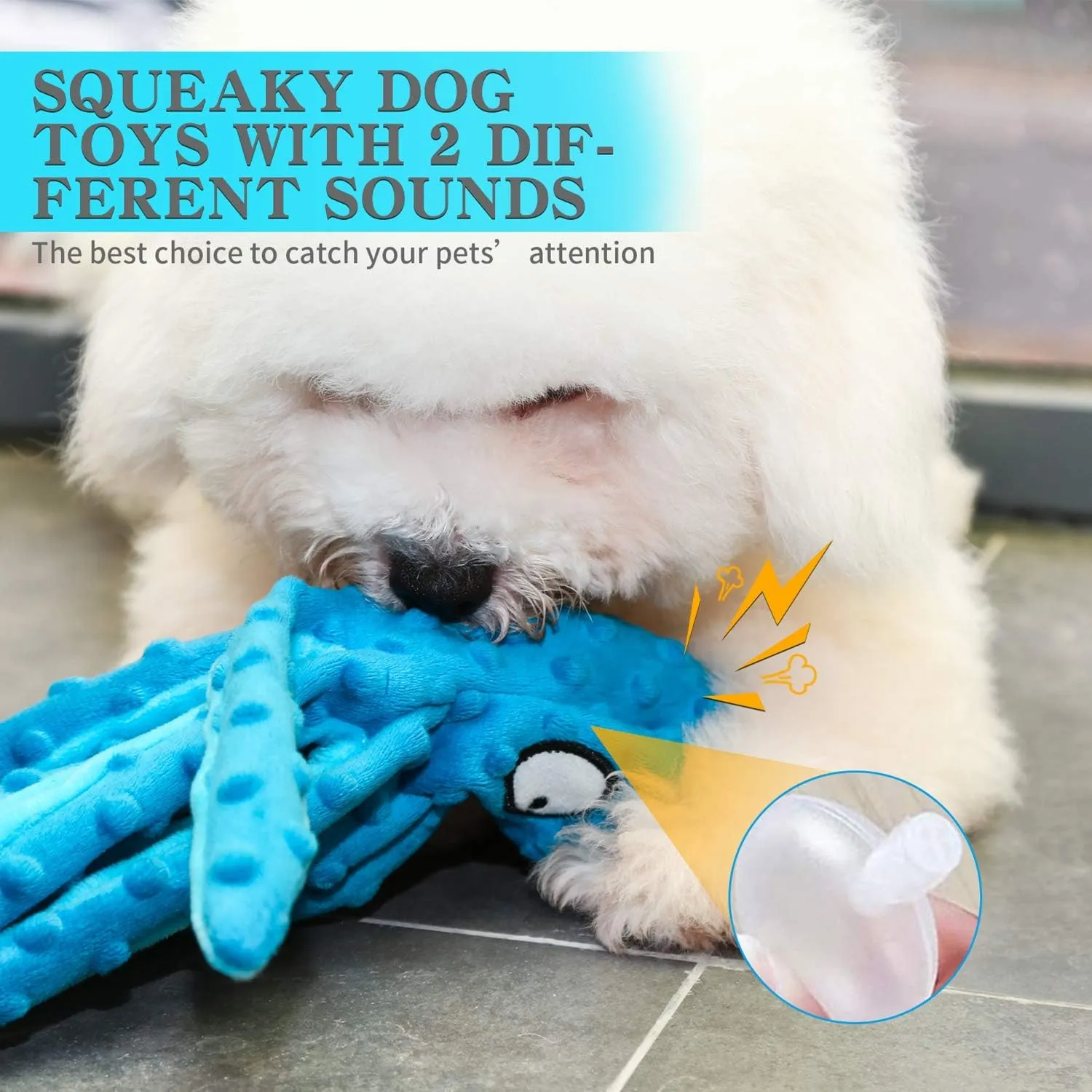 for Hide and Seek and Puppy Teething$ Perfect for Puppies$ Small log suffer lean tender and Medium Dogs$2 Pack (Blue Purple) Squeaky Dog Toys$ Crinkle Interactive Plush Chew Dog Toy Octopus 