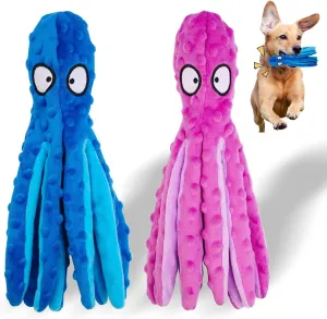 for Hide and Seek and Puppy Teething$ Perfect for Puppies$ Small log suffer lean tender and Medium Dogs$2 Pack (Blue Purple) Squeaky Dog Toys$ Crinkle Interactive Plush Chew Dog Toy Octopus 