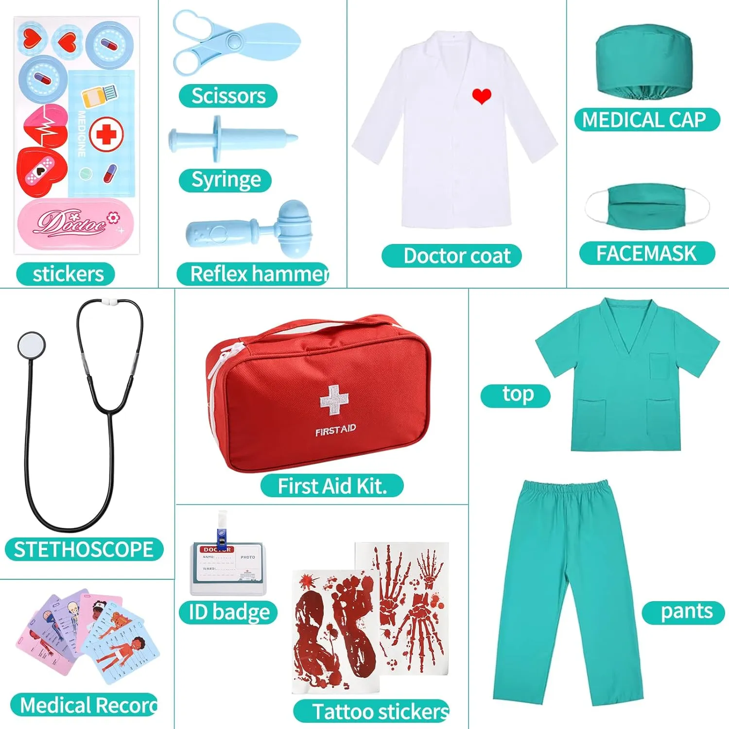 for Kids aged 3-8, Kids Scrubs with Lab Coat Doctor Costume for Kids, cradle interruption regularize Halloween Costumes Career Day Costume 