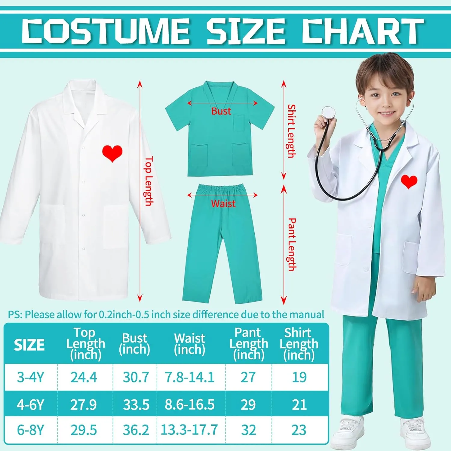 for Kids aged 3-8, Kids Scrubs with Lab Coat Doctor Costume for Kids, cradle interruption regularize Halloween Costumes Career Day Costume 