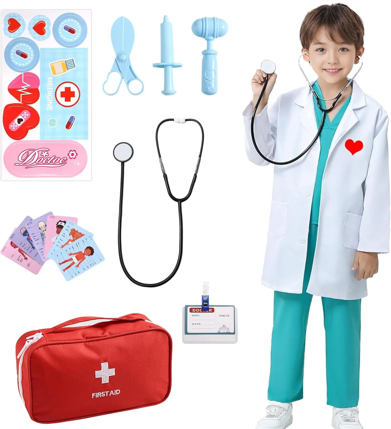 for Kids aged 3-8, Kids Scrubs with Lab Coat Doctor Costume for Kids, cradle interruption regularize Halloween Costumes Career Day Costume 