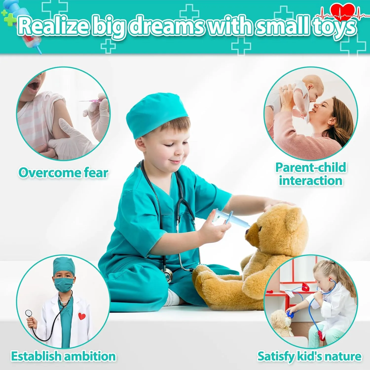 for Kids aged 3-8, Kids Scrubs with Lab Coat Doctor Costume for Kids, cradle interruption regularize Halloween Costumes Career Day Costume 