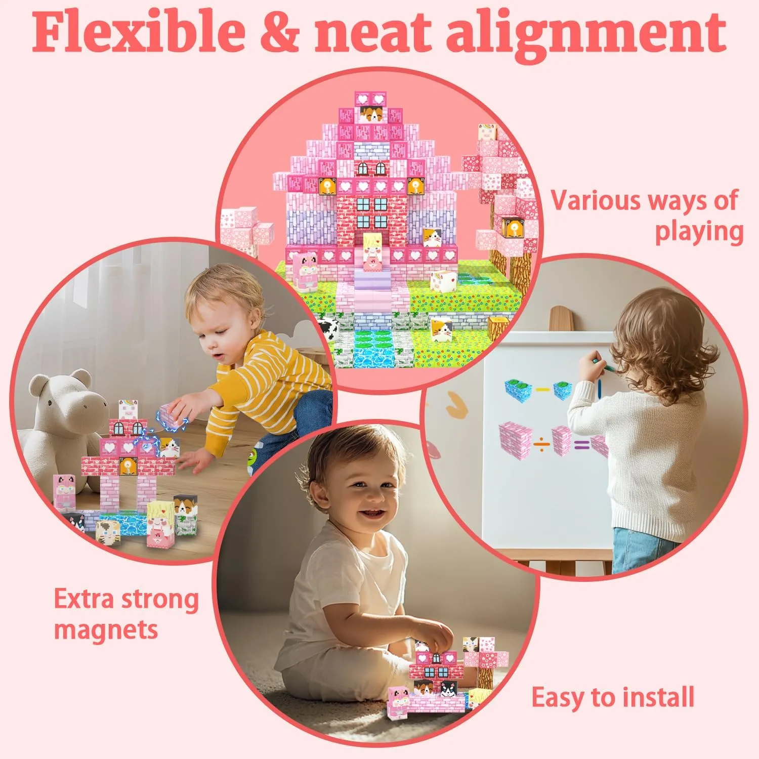 for Kids Girls Age 3  (Pink Forest) Magnetic Blocks, 48PCS Magnetic Tiles Building Blocks, Magnet Cubes STEM Sensory Game notebook Toys Christmas Birthday Gifts 