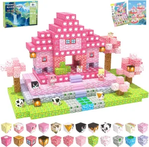 for Kids Girls Age 3  (Pink Forest) Magnetic Blocks, 48PCS Magnetic Tiles Building Blocks, Magnet Cubes STEM Sensory Game notebook Toys Christmas Birthday Gifts 