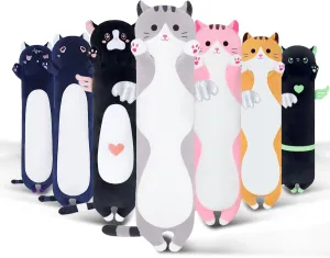 for Kids Girls Girlfriend(Grey, 43.3in/110cm) Long Cat Plush Body Pillow, Cute Soviet Cat Plush Toy Pillows with Wings, Stuffed Animals Kitten Soft Plushies Gifts 